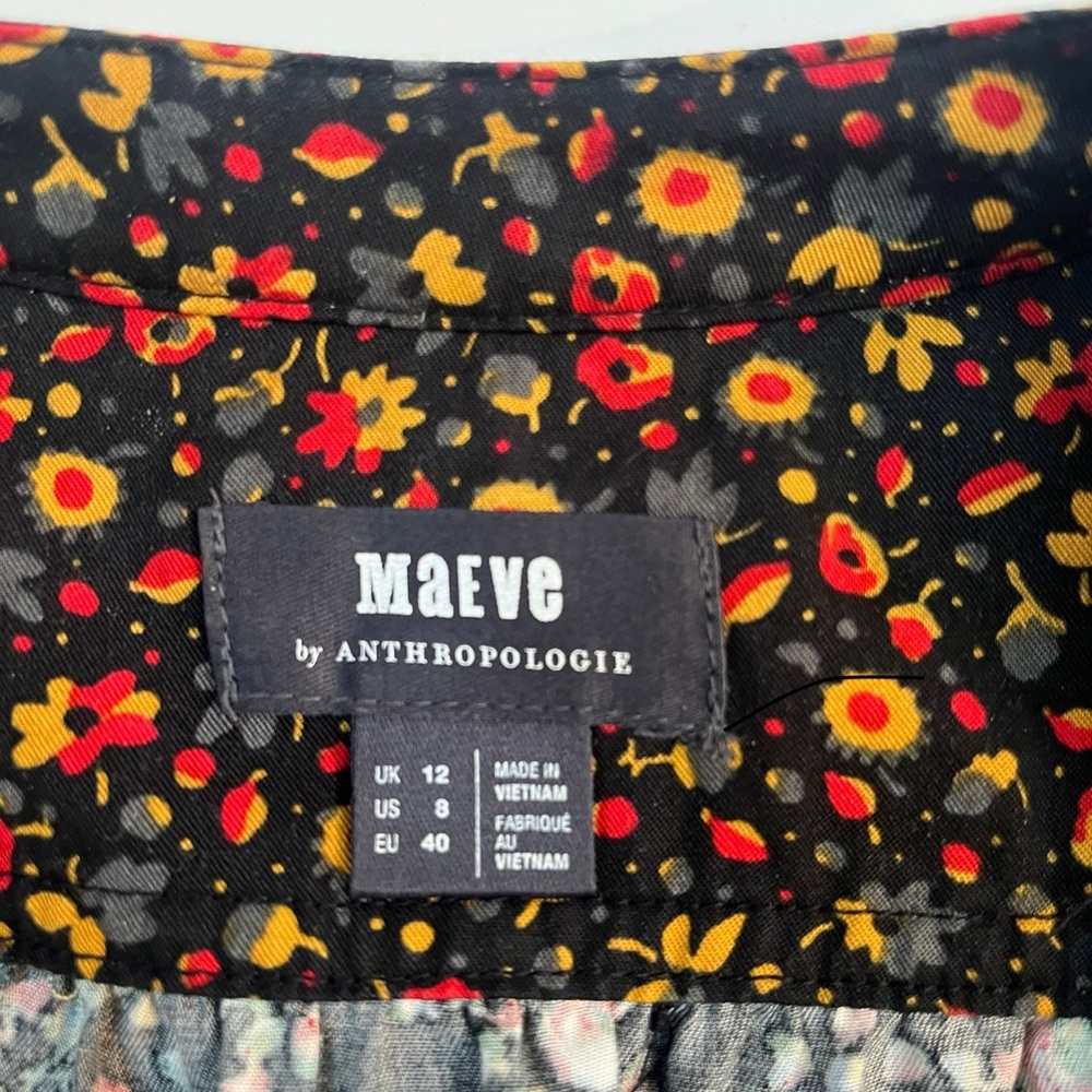 Anthropologie Maeve Marlie Button-Front Tunic Floral Long Sleeved Dress 8 - Picture 7 of 12